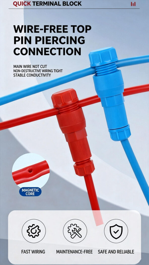 T type connector puncture type top pin type wire connector dust proof and rain proof wire stripping quick connector